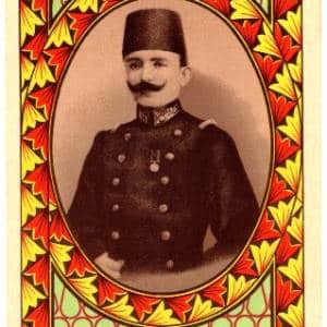 Fes Etiketi, J-6f, Enver paşa, kırmızı MCz, (kısa E), Kondisyon 10-10, 110×248 mm, Gerçek = Orijinal